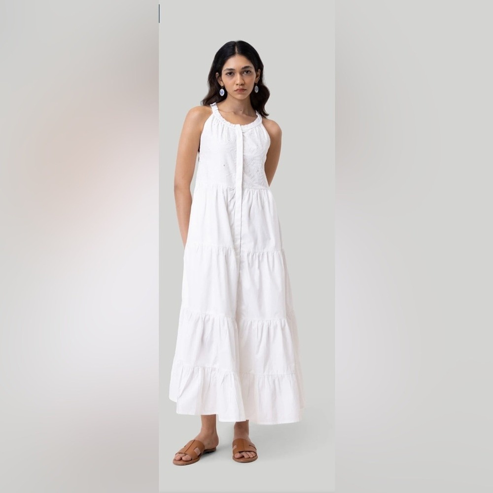 Reistor Embroidered Maxi Dress Women XS White Excellent Tiered‎ Cotton Boho